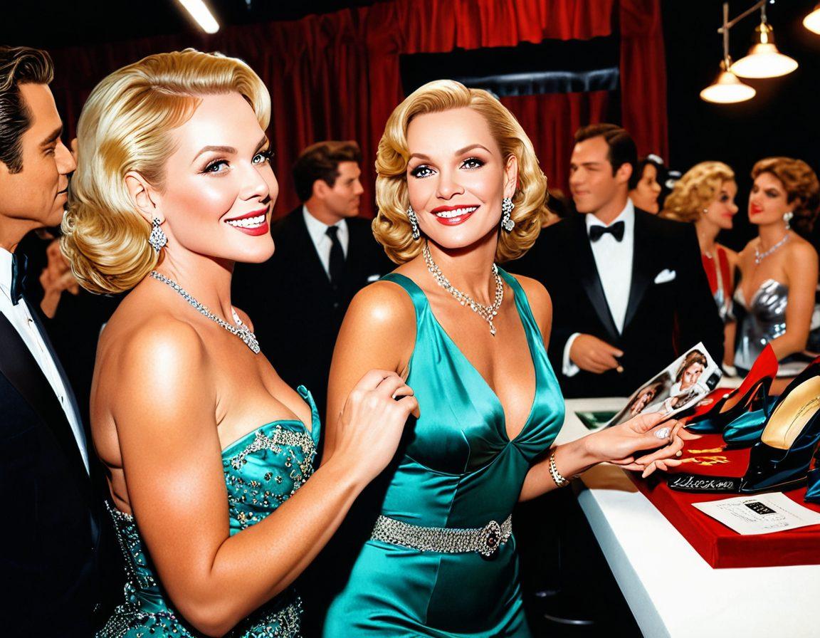 Illustration of Sylvia Saint backstage during a glamorous event, surrounded by adoring fans and exclusive memorabilia. She is seen engaging with her fans while showcasing her awards and achievements in a luxurious setting. The image should capture a blend of elegance, excitement, and exclusivity. Super-realistic. Vibrant colors. High detail.